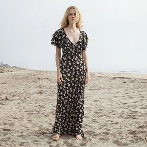 DÔEN Doen Iris Maxi dress in Black Anemone floral print Small NWT